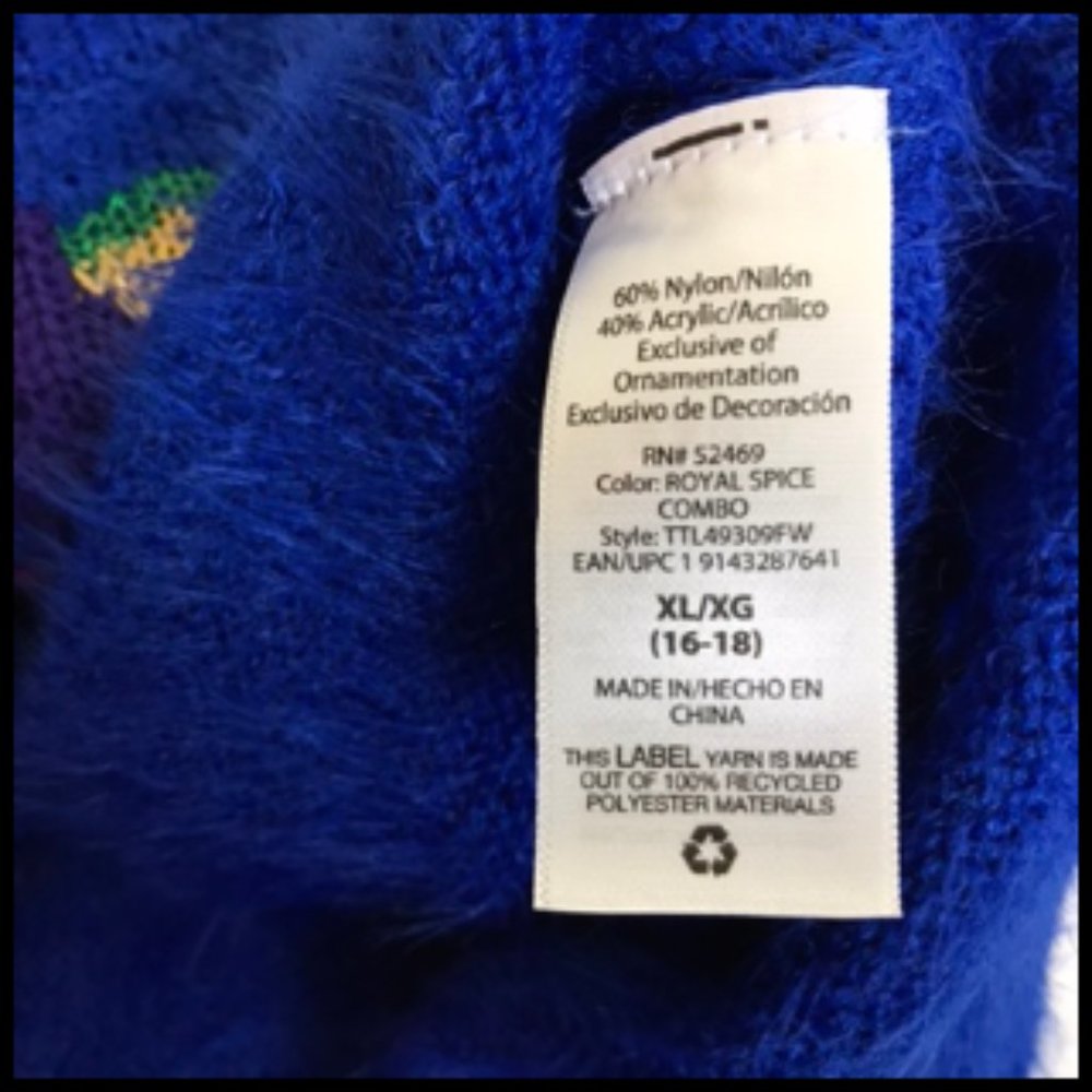 NEW!  Soft Fluffy Royal Blue Fair Isle Sweater  XL - Picture 5 of 8
